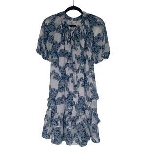 Current Air Los Angeles Small Dress White Blue Print Chic, Preppy & Flowy